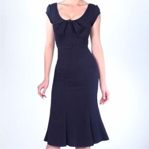 Stop Staring navy vintage retro wiggle Dress with Bow Detail